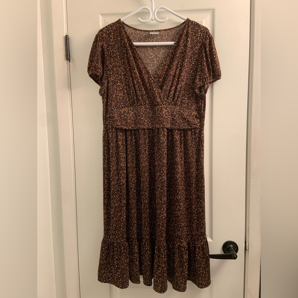Motherhood Brown Printed Maxi Dress with V-Neck